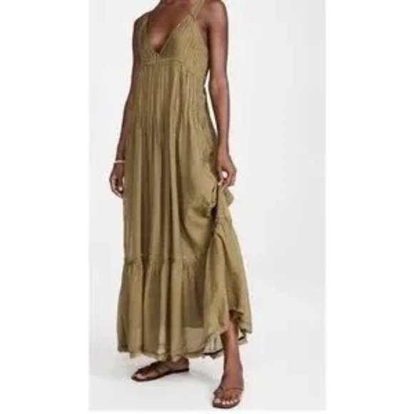 Free People Olive Green Frankie Pintuck Maxi Dress‎ SZ S NWT - Picture 1 of 11